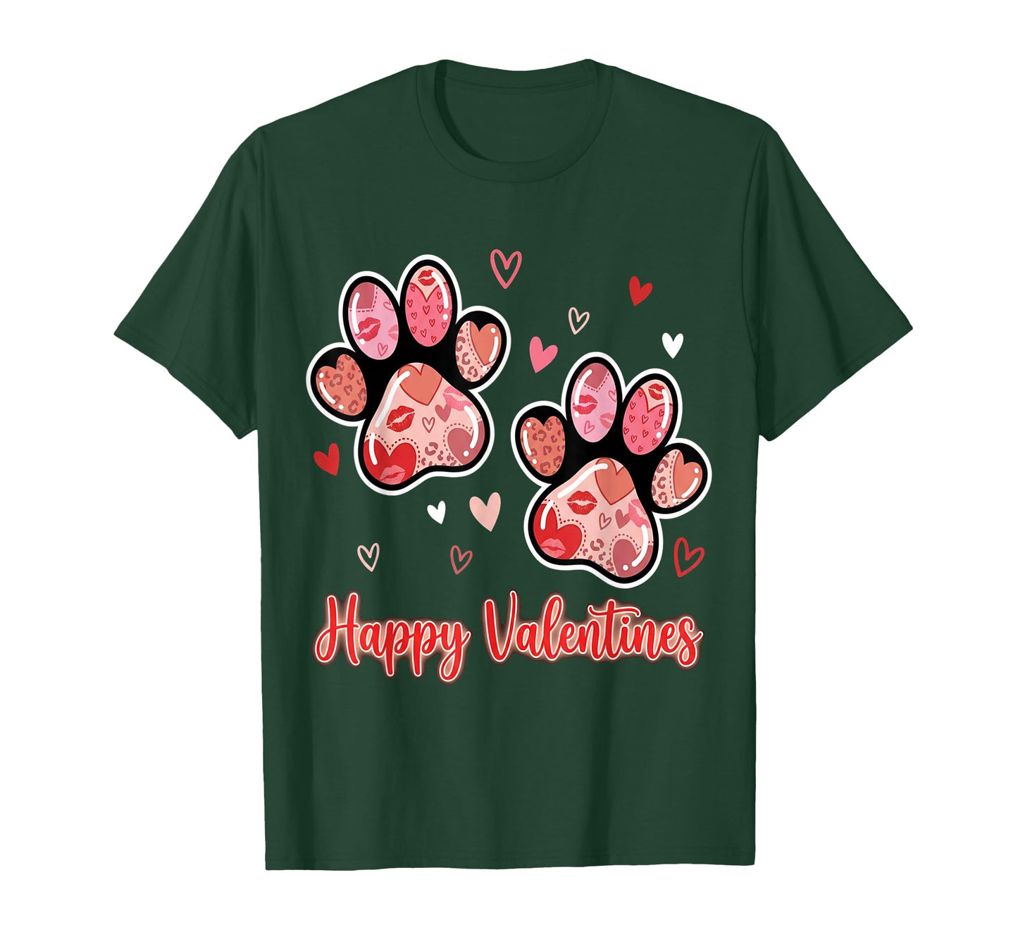 Hearts Cute Paw Valentine Dog and Happy Valentines Cat Lover T-Shirt