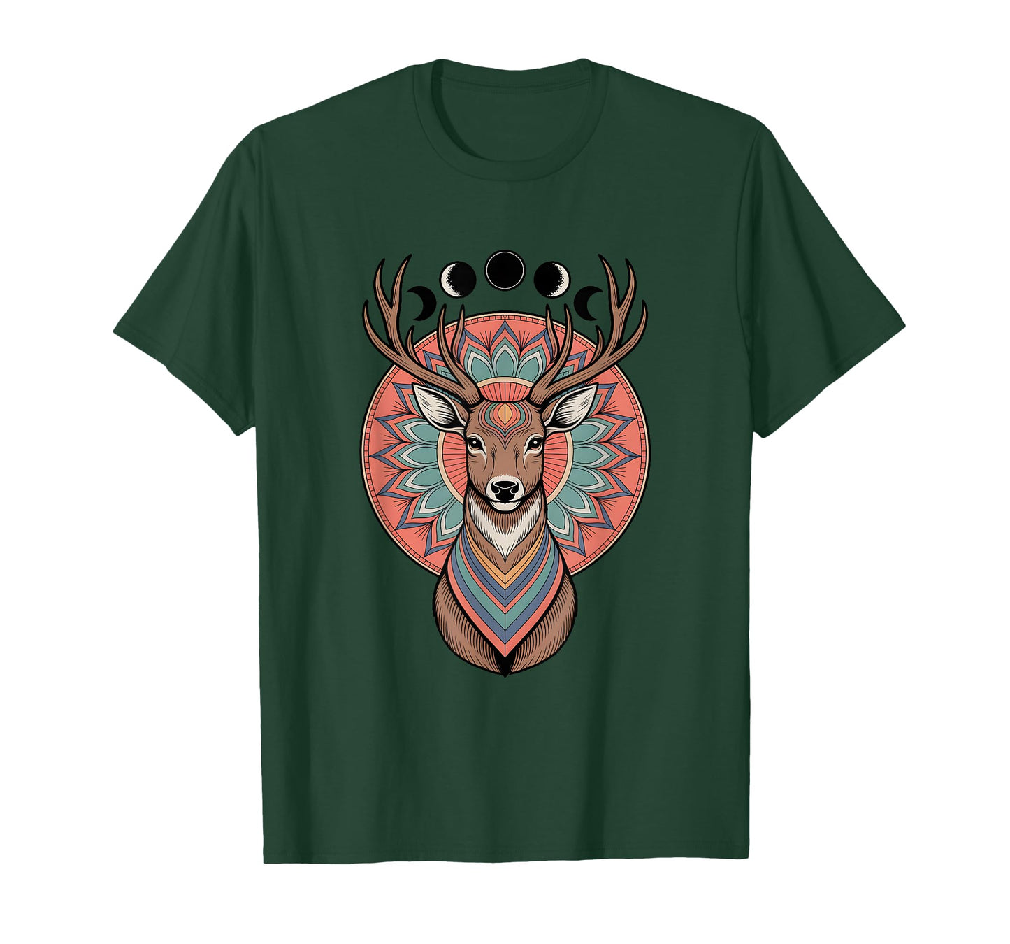 Cosmic Animal Mandala Sacred Geometry Triple Moon Deer T-Shirt