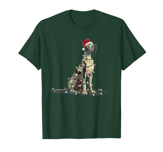Funny Great Dane Christmas Graphics Dog Lights Lover Owner T-Shirt