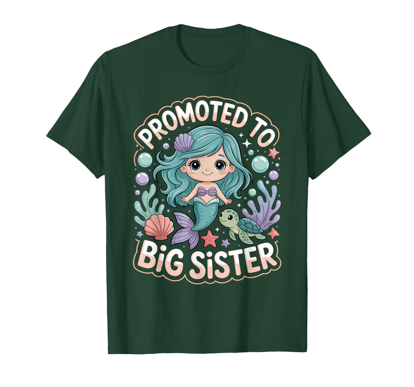 Promoted to Big Sister Cute Mermaid Ocean Pastel Theme Girls T-Shirt