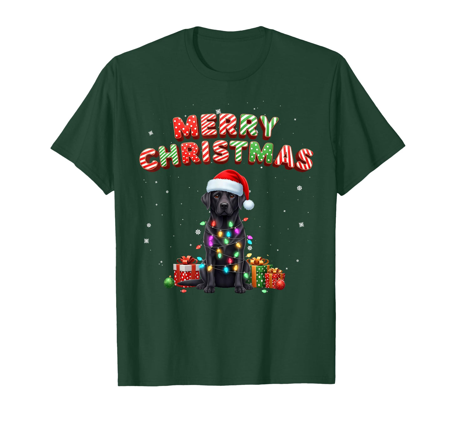 Black Lab Labrador Dog Merry Christmas Matching Family Xmas T-Shirt