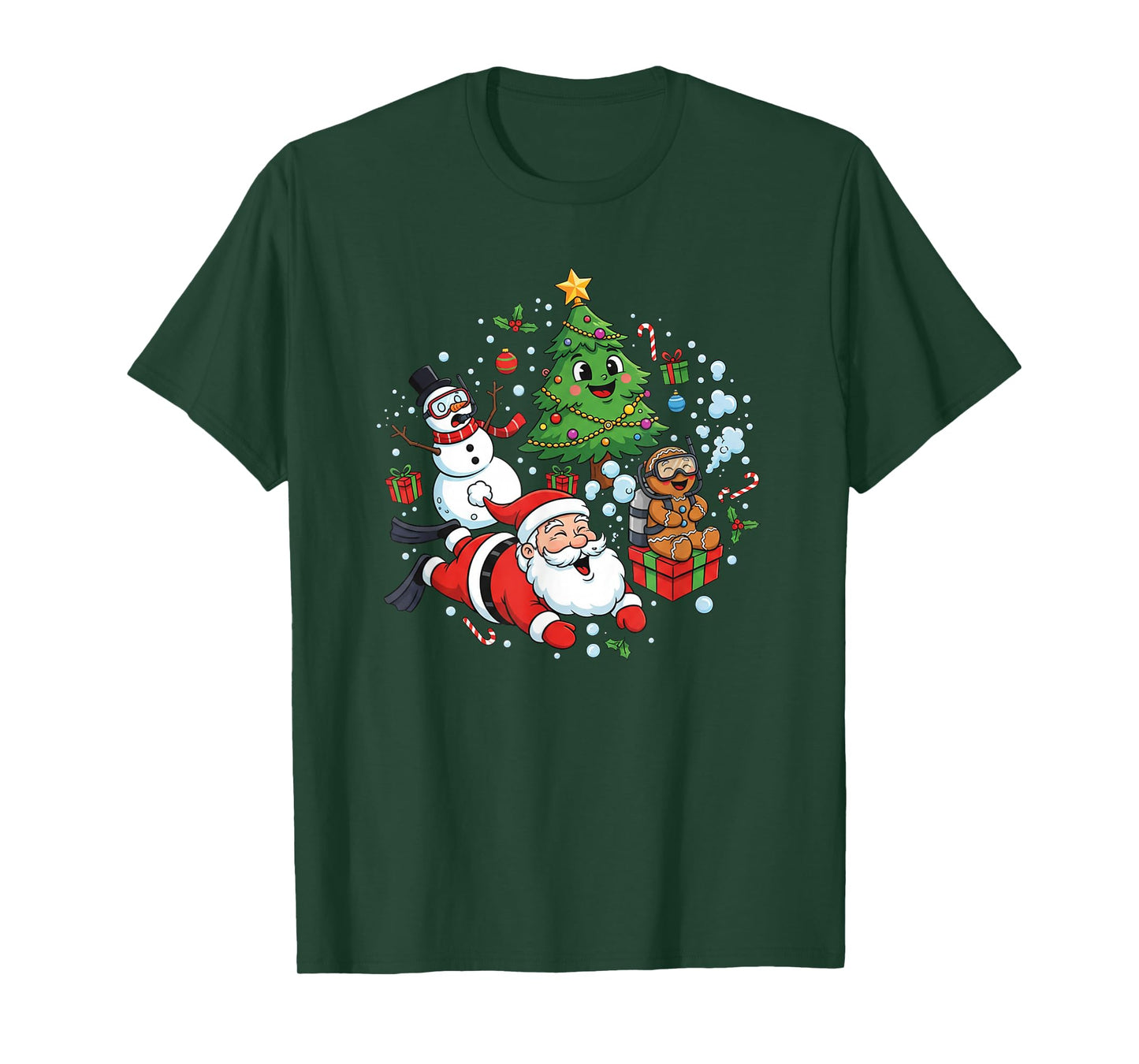 Scuba Diving Scuba Dive Diver Santa Snowman Christmas Tree T-Shirt
