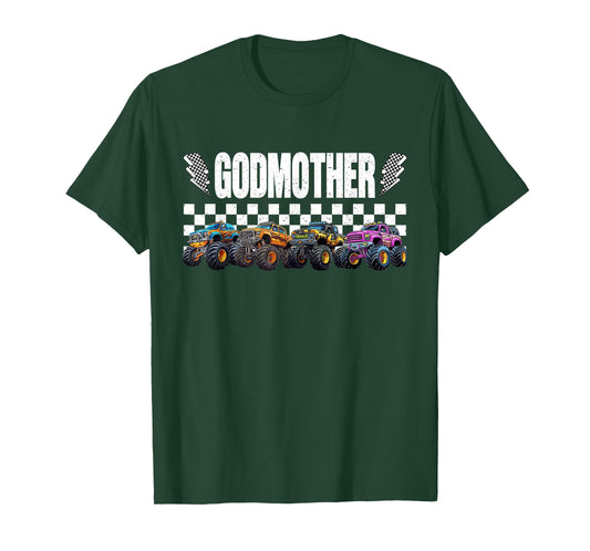 Godmother Retro Monster Truck Family Crew Birthday Matching T-Shirt