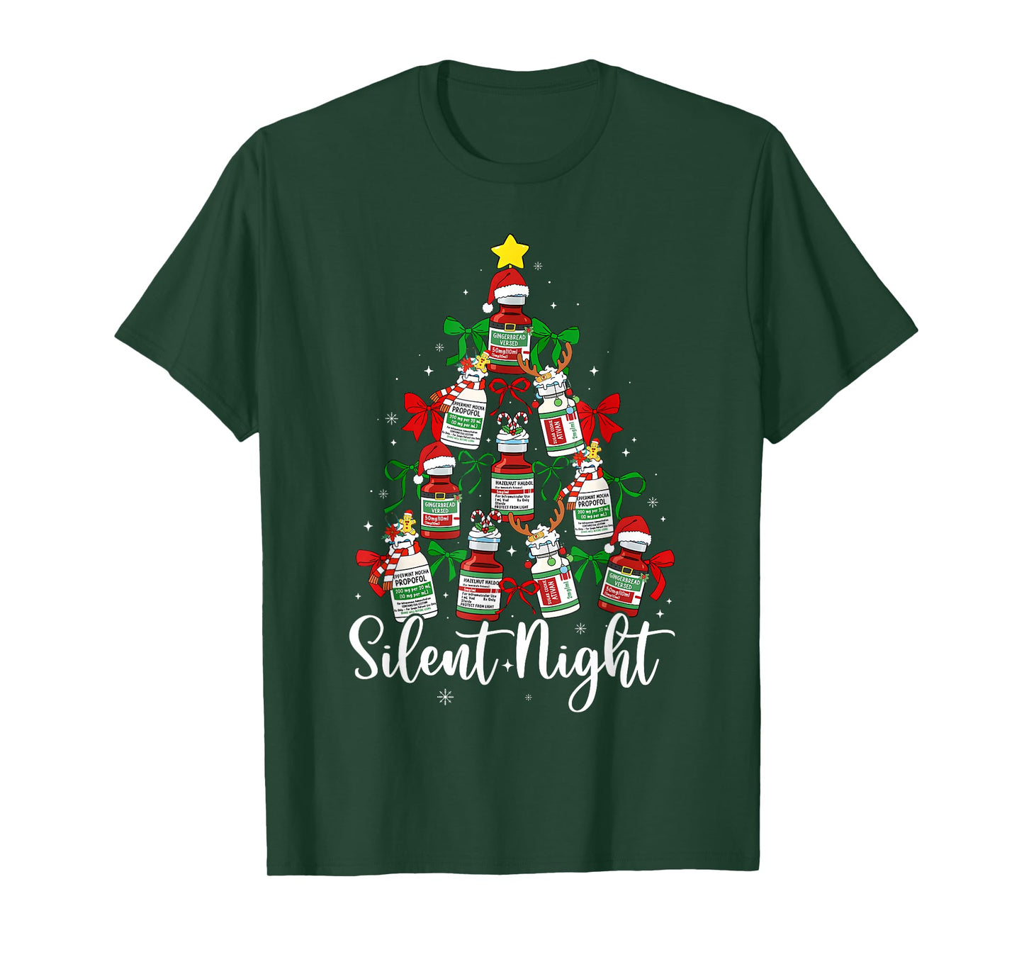 Silent Night ICU RN Nurse Propofol Christmas Tree Men Women T-Shirt
