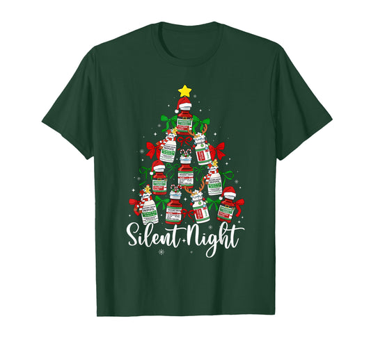 Silent Night ICU RN Nurse Propofol Christmas Tree Men Women T-Shirt