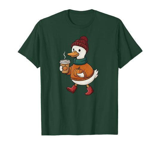 Autumn Goose Pumpkin Coffee - Thanksgiving Funny Costume T-Shirt