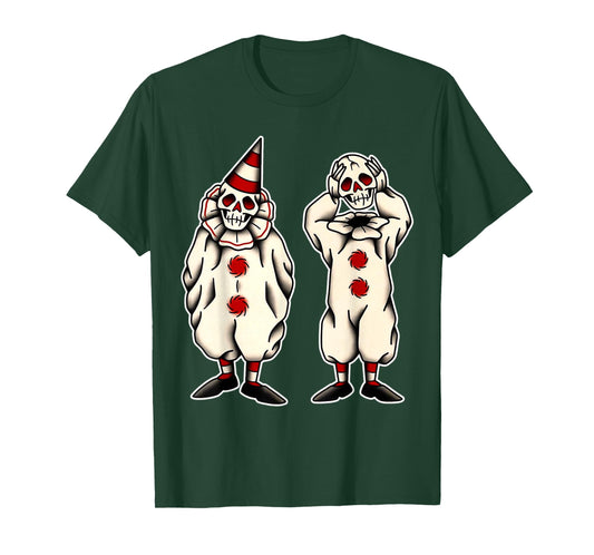 Clown Skeleton Skull Spooky Trick-or-Treat Vintage T-Shirt
