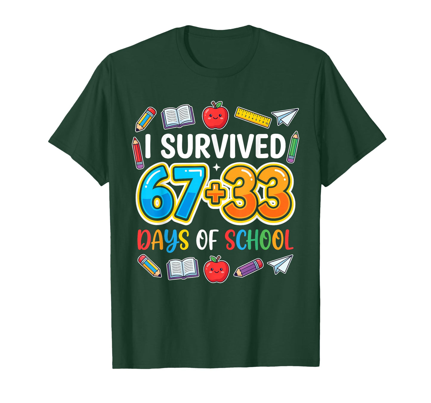 100th Day Boys I Survived 67 + 33 Funny 100 Days of School T-Shirt