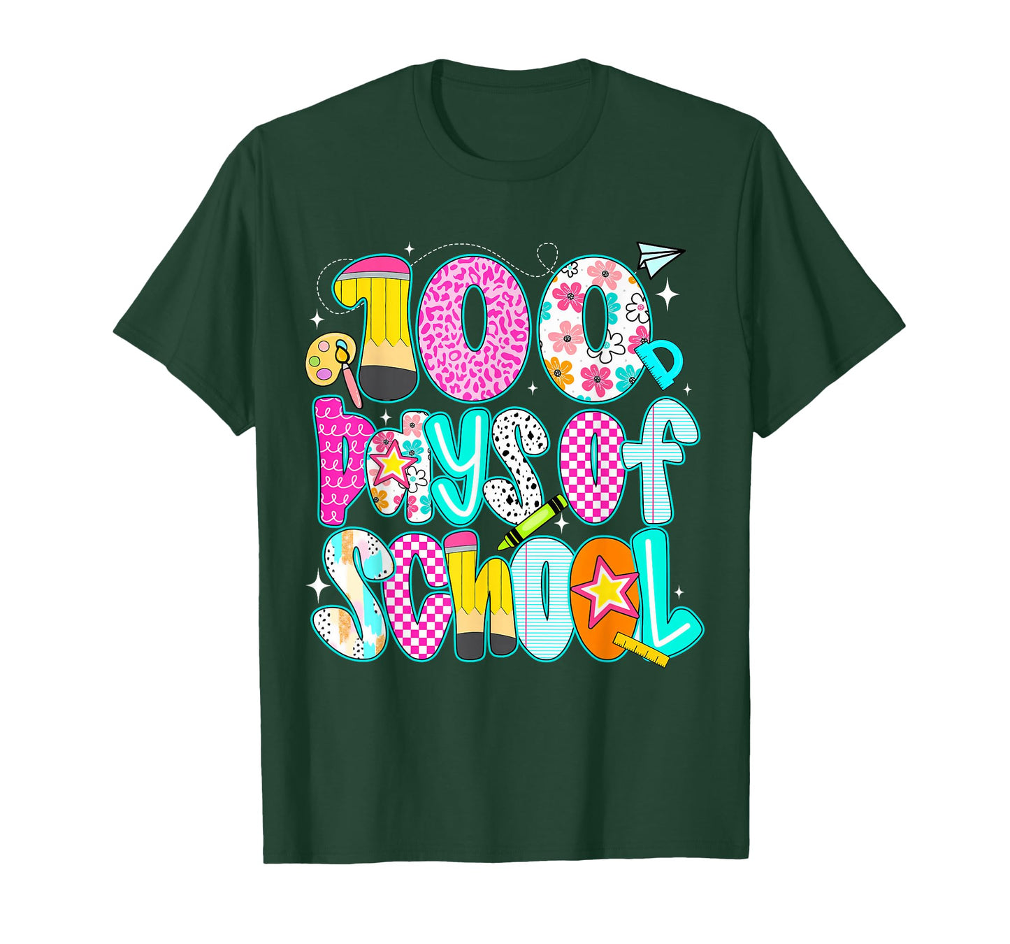 Preppy Floral Pencil 100 Days of School Teacher Student T-Shirt