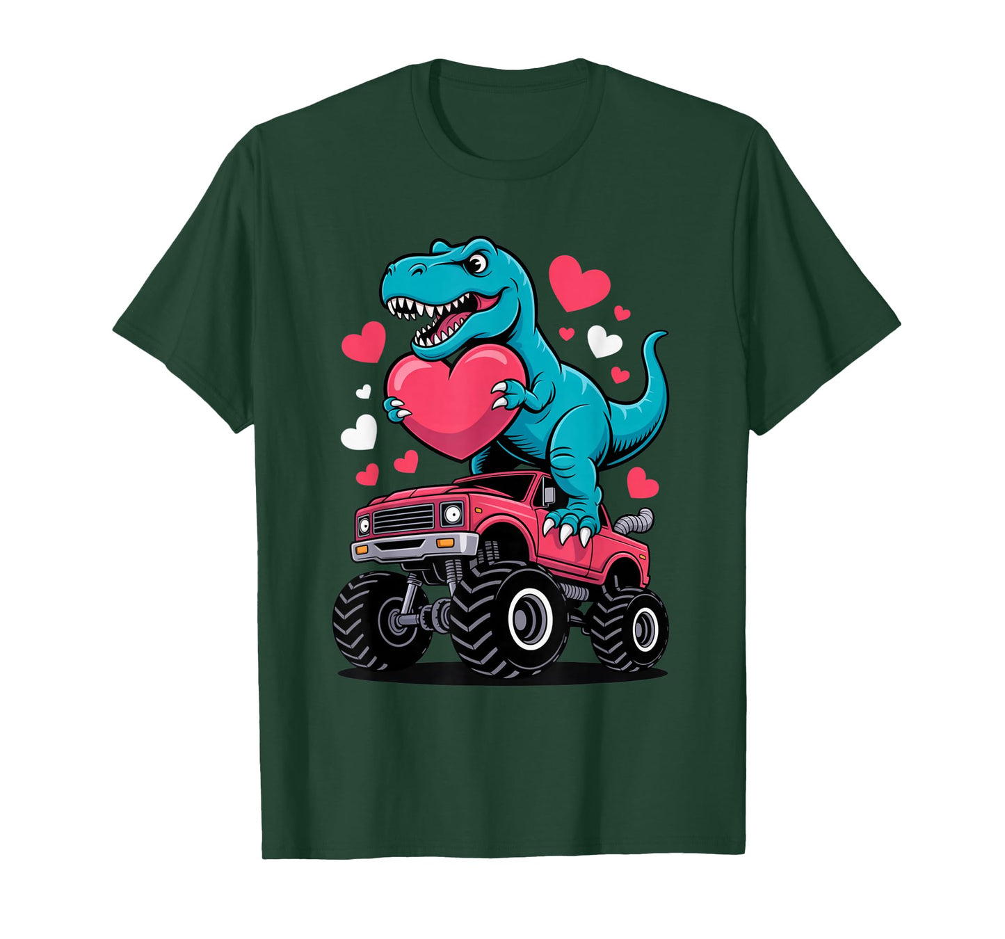Cute Dinosaur Valentine Monster Truck Love Vibe Kids Couples T-Shirt