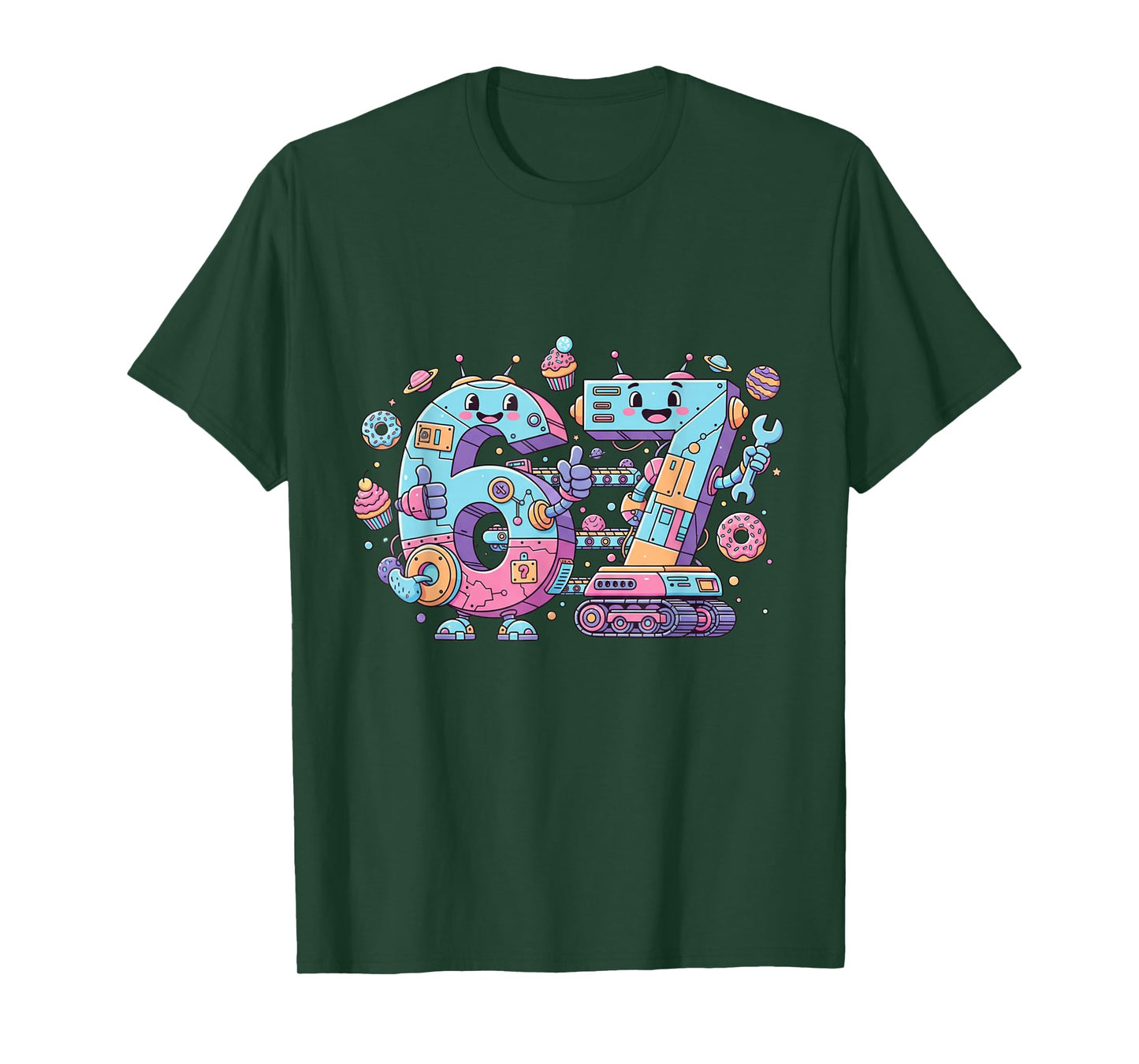 Funny Six Seven Cute Vintage & Retro Robot Art Number 67 Tee T-Shirt