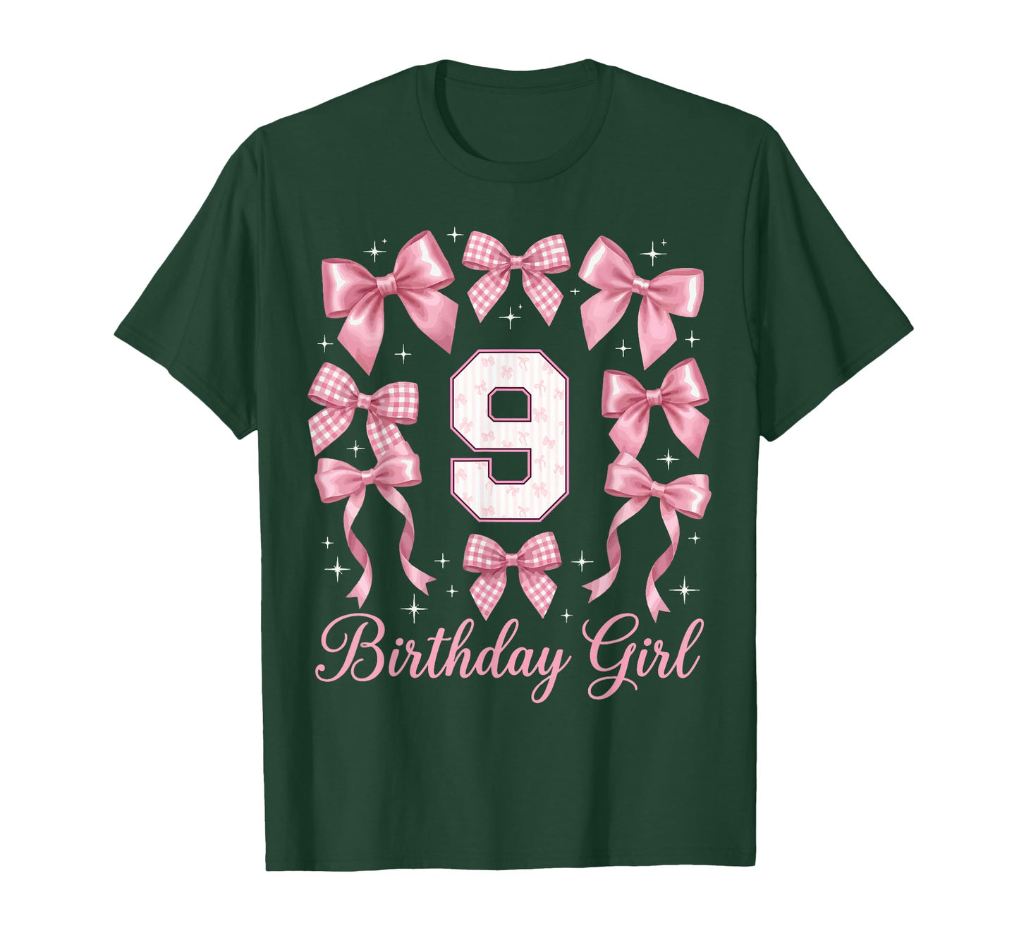 9th Birthday Shirt for Girls Coquette Bow Nine 9 Year Old T-Shirt