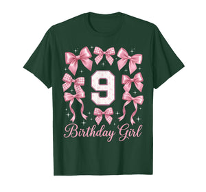 9th Birthday Shirt for Girls Coquette Bow Nine 9 Year Old T-Shirt