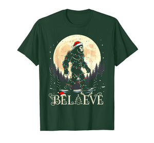 Sasquatch Santa Christmas Tree Lights Funny Xmas Boys Men T-Shirt