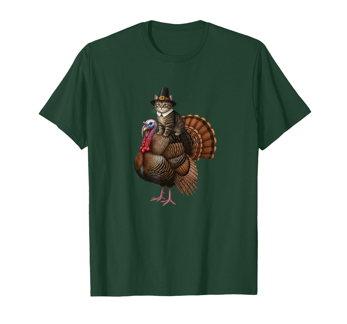 Funny Thanksgiving Cat On Turkey, Pilgrim Hat Turkey Day T-Shirt
