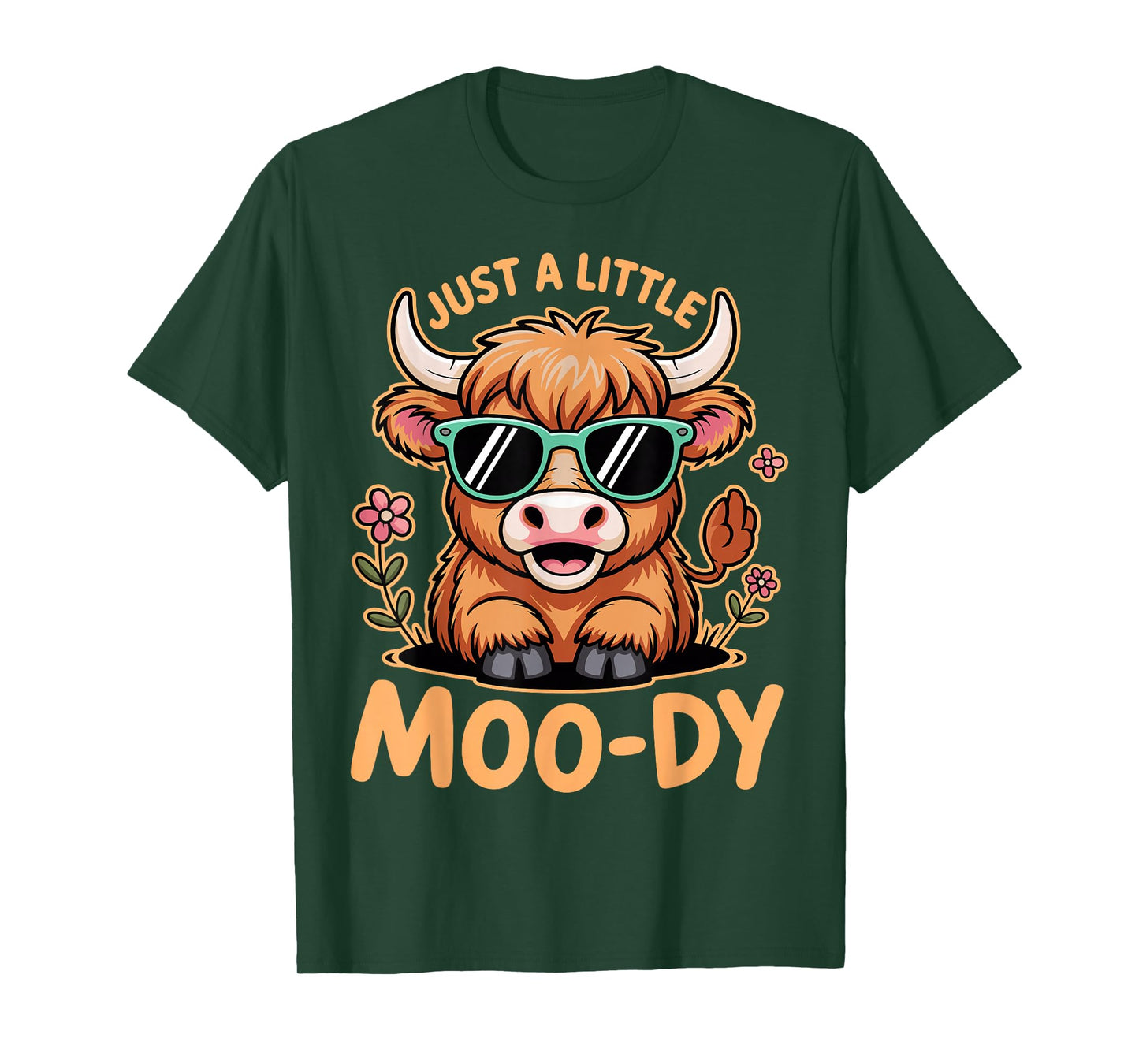 Just A Little Moody Cute Highland Cow Flower Funny Animal T-Shirt