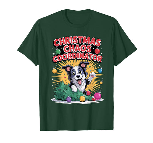 Christmas Chaos Coordinator Xmas Dog Funny Border Collie T-Shirt