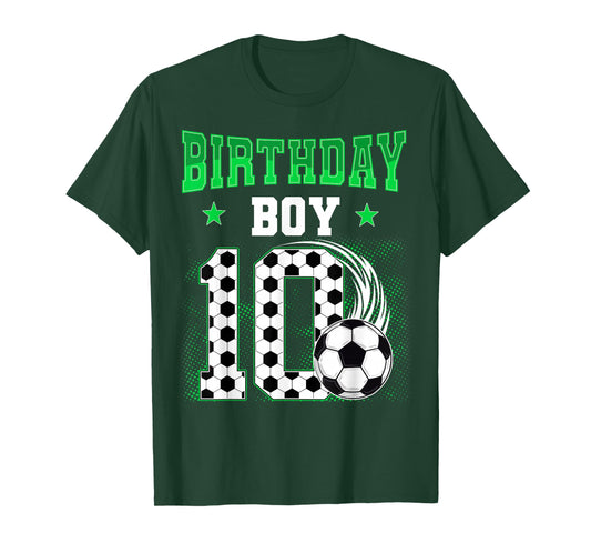 Funny 10th Birthday Boy Soccer Theme Party 10 Year Old Kids T-Shirt