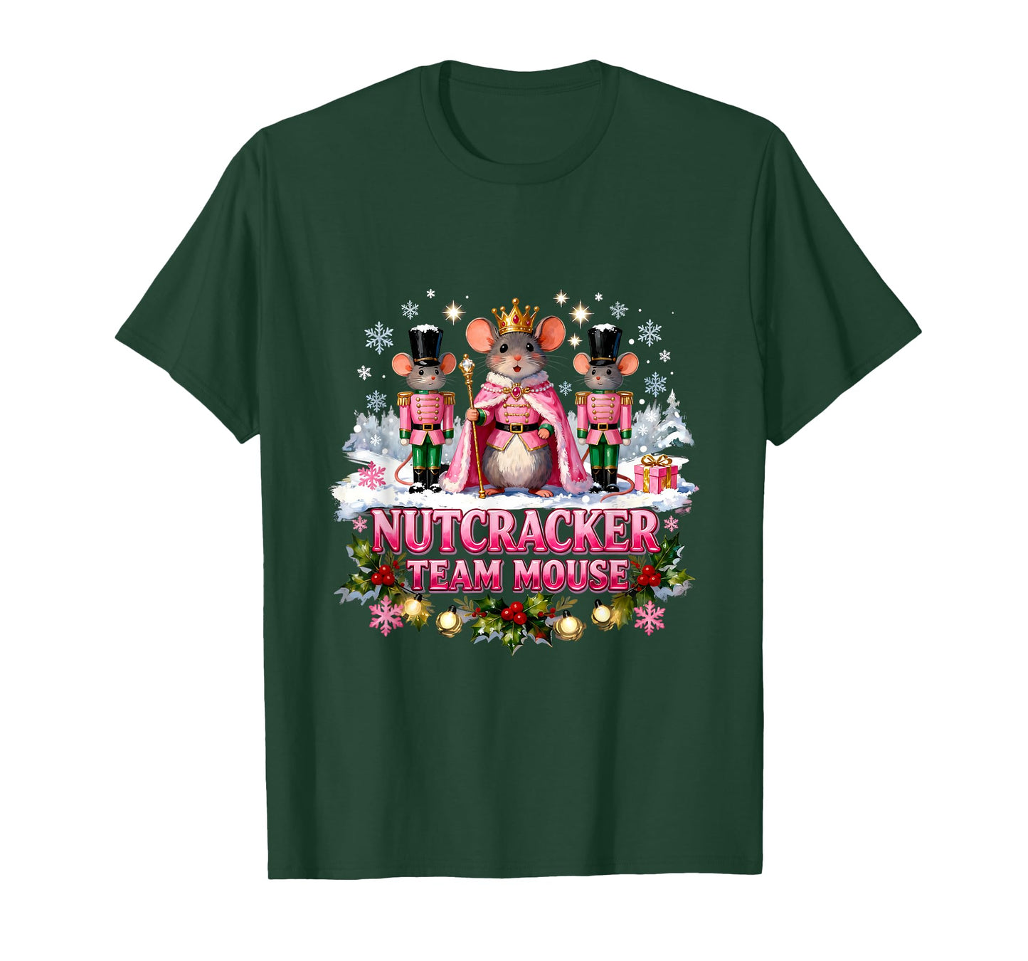 Vintage Christmas Fairy Mouse Nutcracker Team Pink Ballet T-Shirt