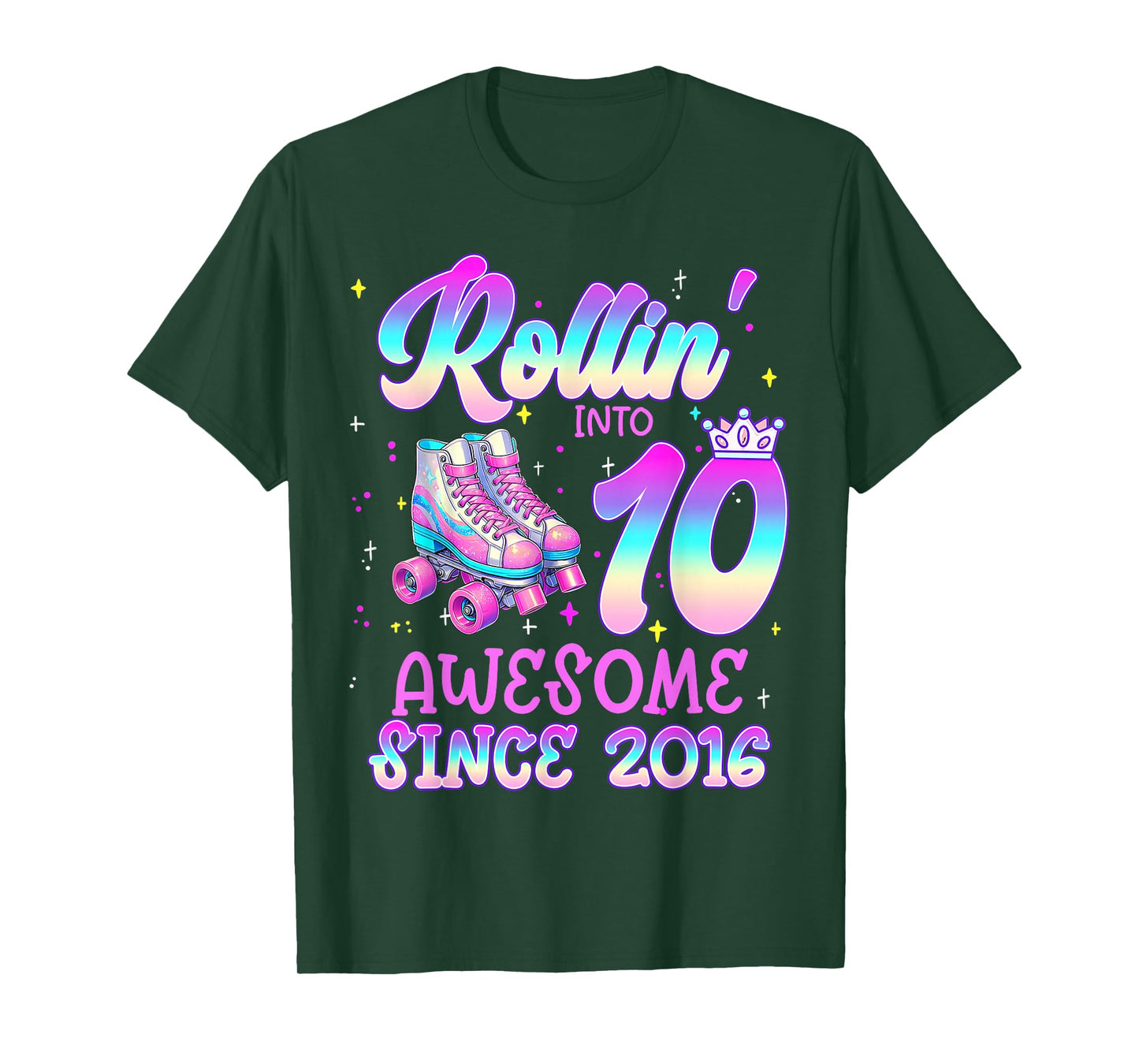 Rolling Into 10 Year Old 10th Birthday Girl Roller Skating T-Shirt