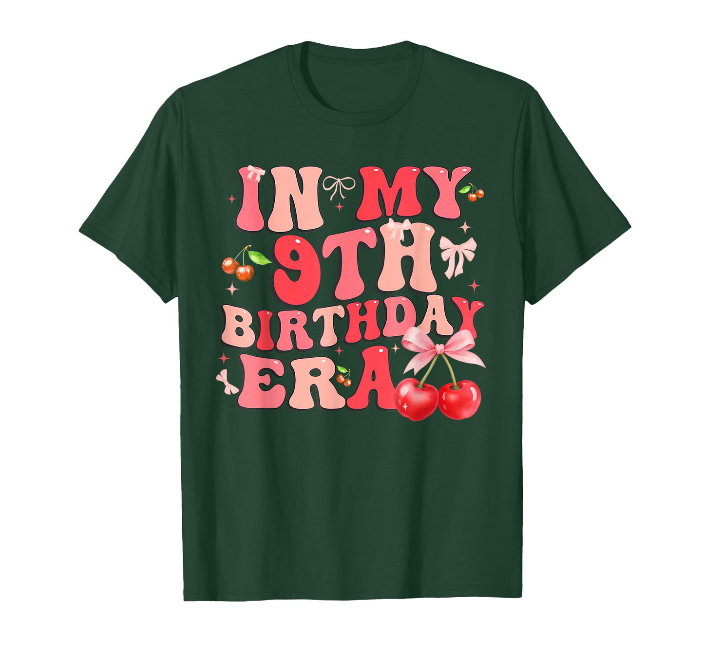 in My 9th Birthday Era Cherry Coquette Bow 9 Year Old Girls T-Shirt