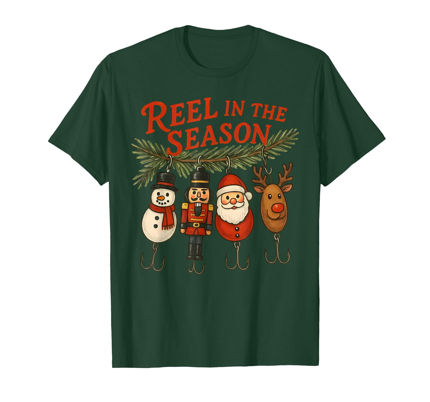 Reel in The Season Fishing Christmas Lure Holiday Boys Men T-Shirt