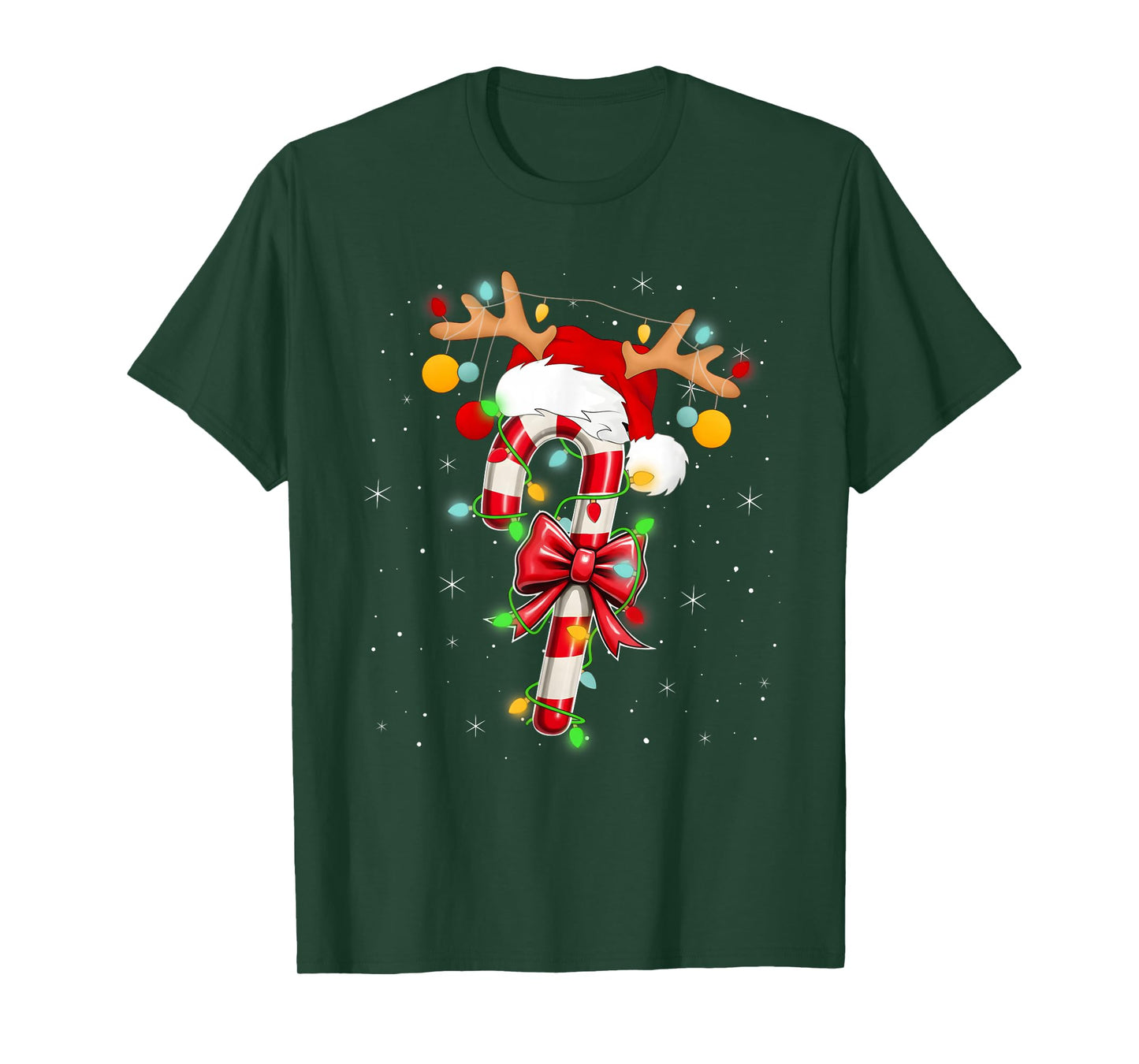 Red and White Candy Cane Santa Christmas Funny Xmas Lights T-Shirt