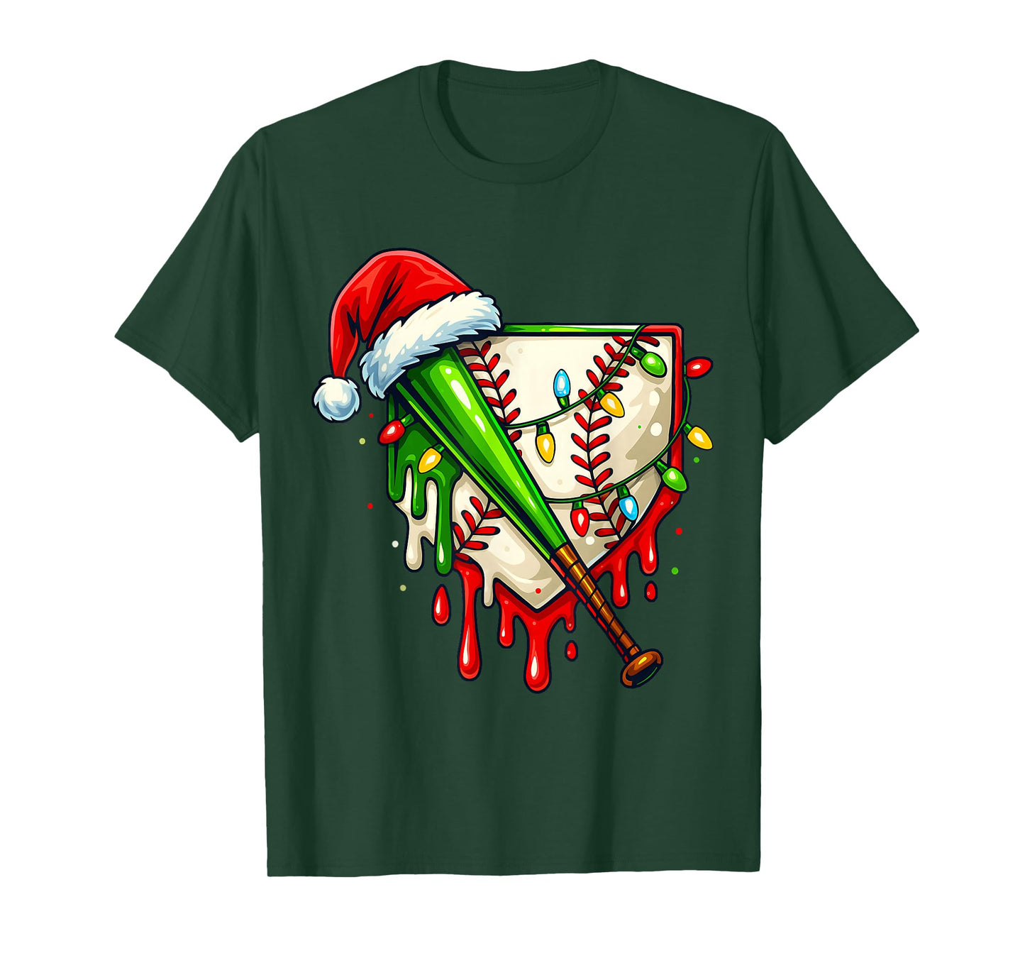 Baseball Christmas Santa Hat Dripping Ice Cream Xmas Sport T-Shirt