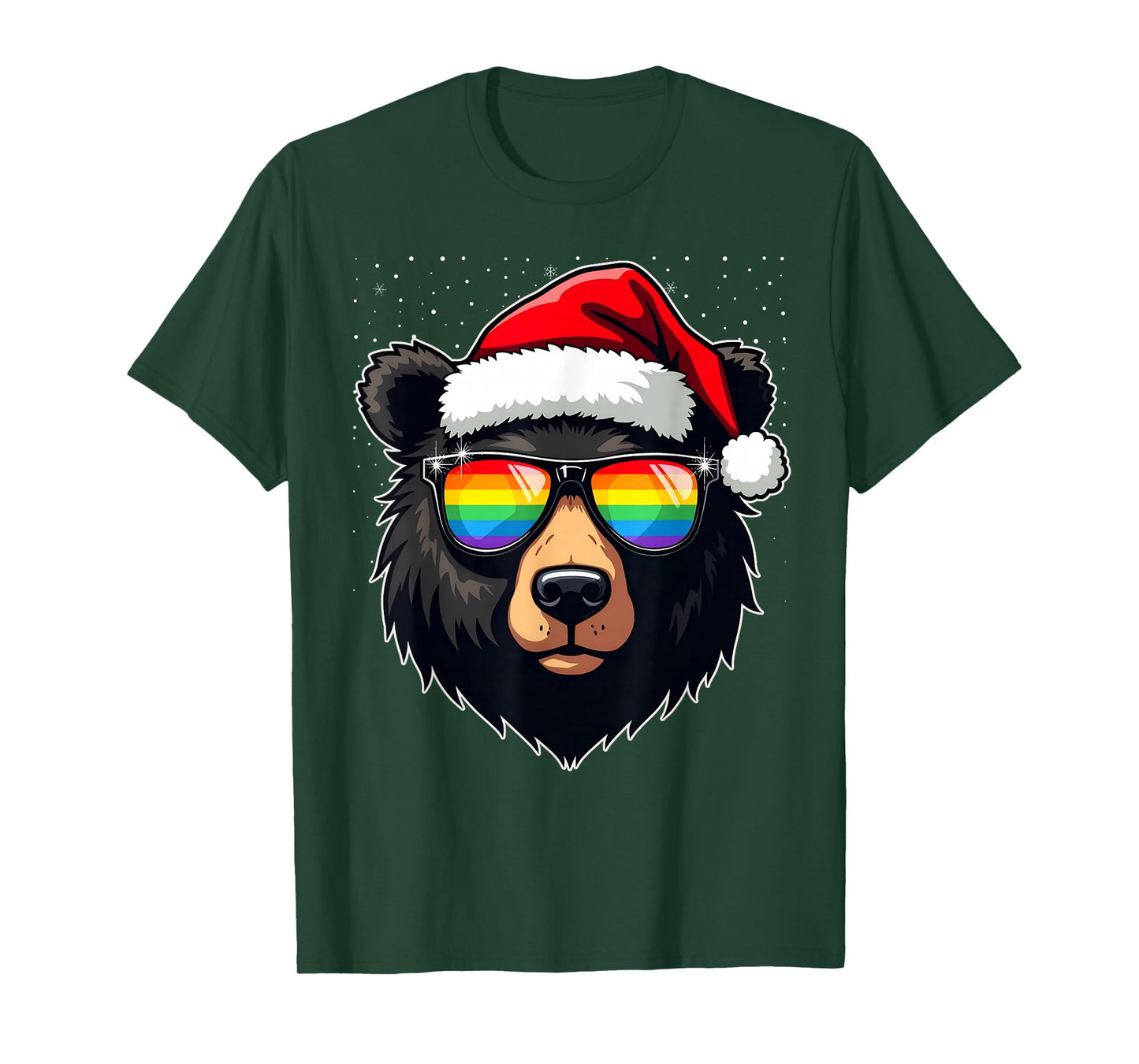 Mens Bear Gay Christmas Santa Hat Rainbow Sunglasses T-Shirt