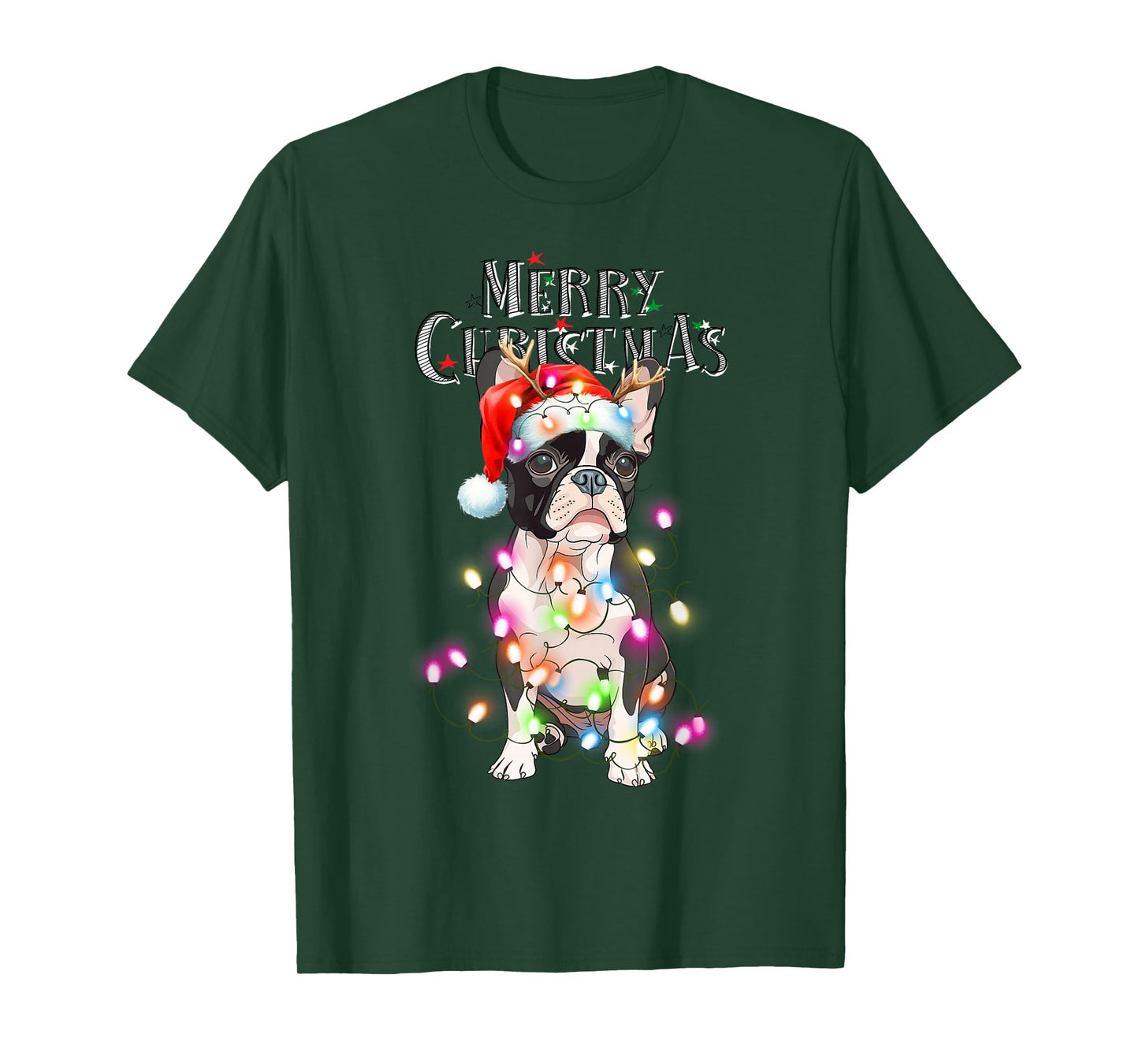 Boston Terrier Christmas Lights Xmas Dog T-Shirt