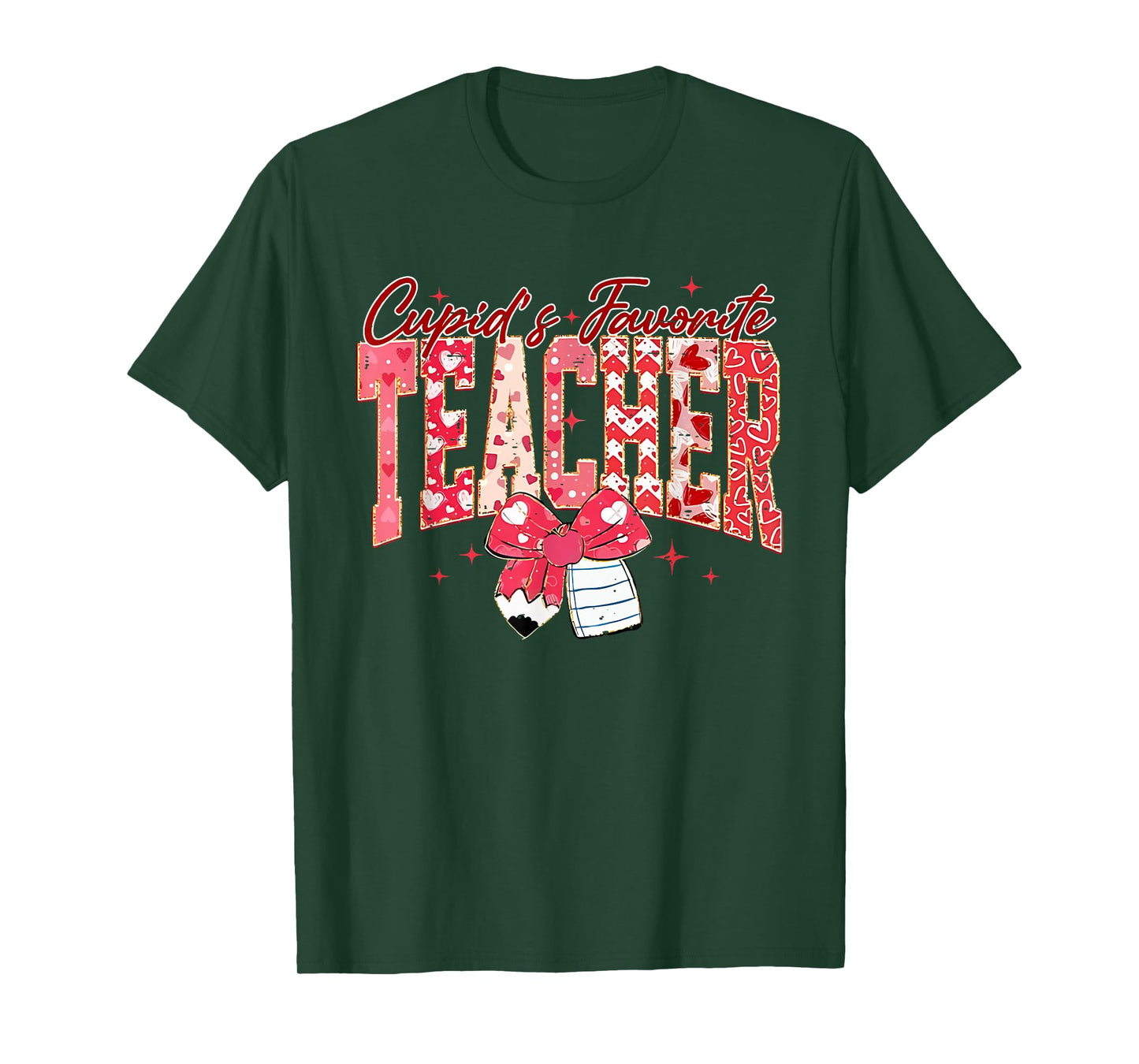 Coquette Bow Pencil Cupid's Favorite Teacher Valentine Heart T-Shirt