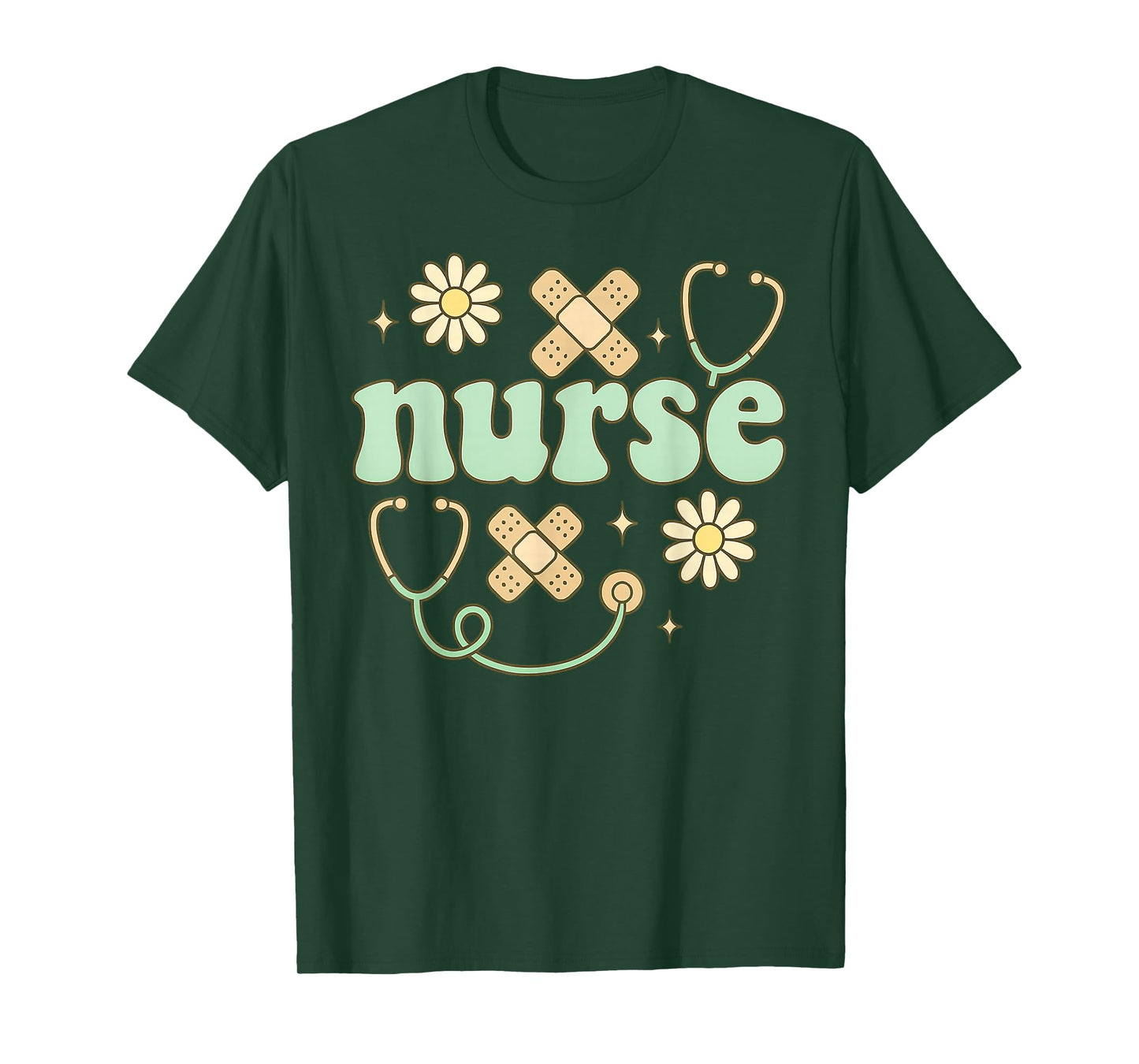 Retro Nurse Daisy Bandage Stethoscope Medical Art T-Shirt