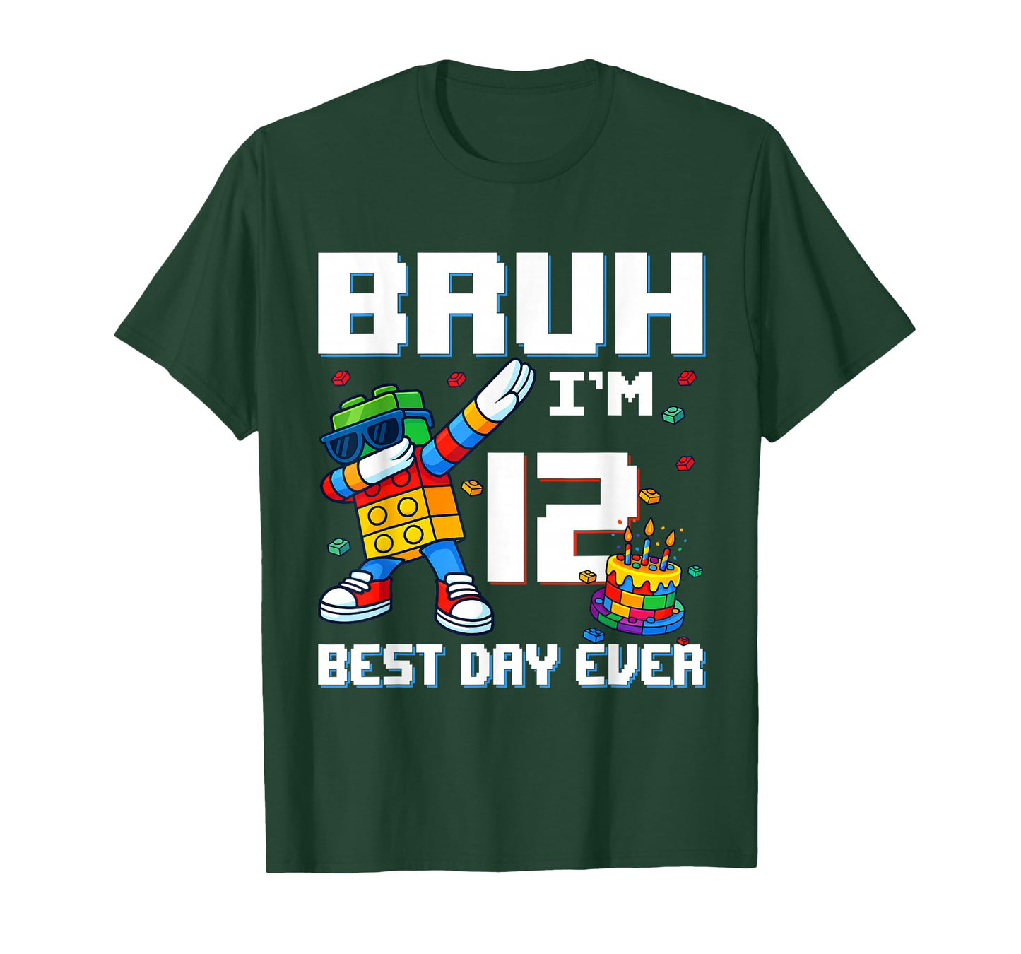 Bruh I’m 12 Colorful Block Character Birthday Kids Boys T-Shirt