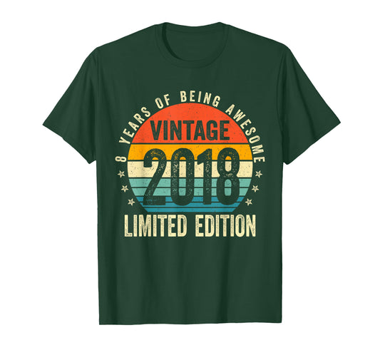 8 Year Gifts Old Vintage 2018 Limited Edition 8th Birthday T-Shirt