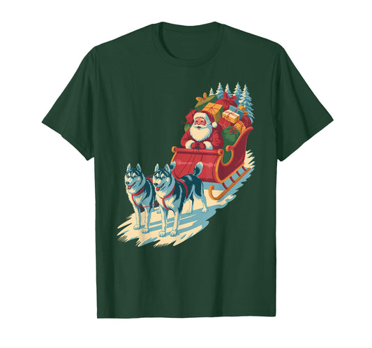Funny Santa Husky Sleigh Ride – Vintage Holiday Classic T-Shirt