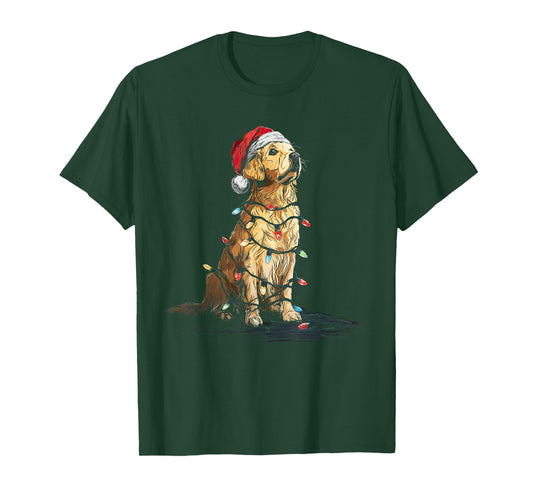 Funny Golden Retriever Christmas Graphics Dog Lights Lover T-Shirt