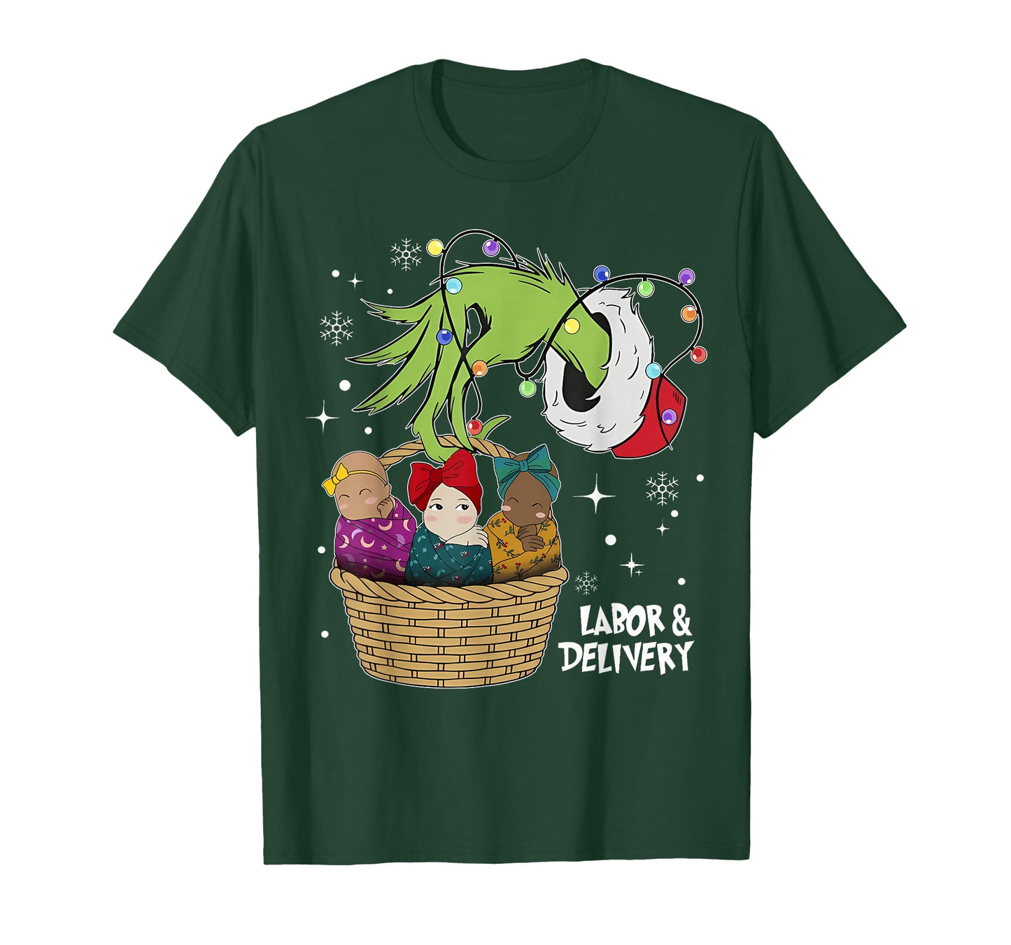 Labor and Delivery Nurse Christmas Lights Snowflake Holiday T-Shirt