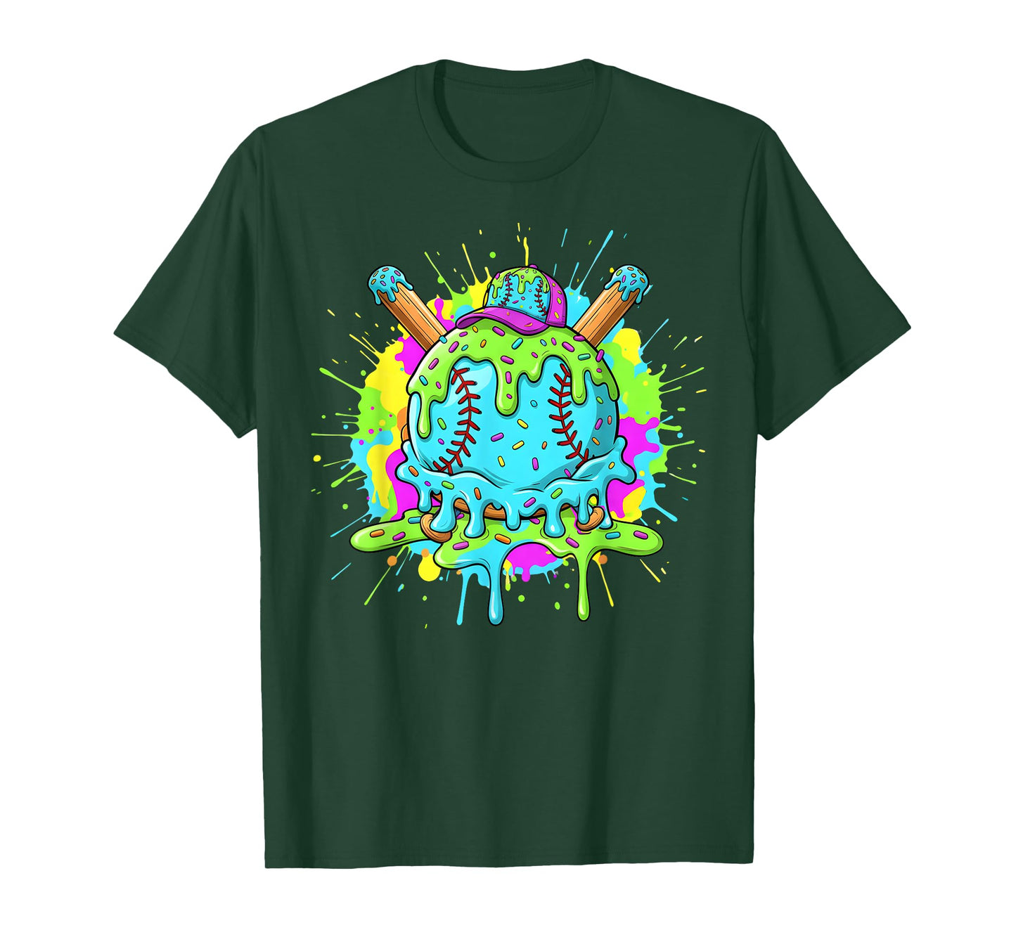 Baseball Drip for Boys Ice Cream Drip Youth Boys Baseball T-Shirt