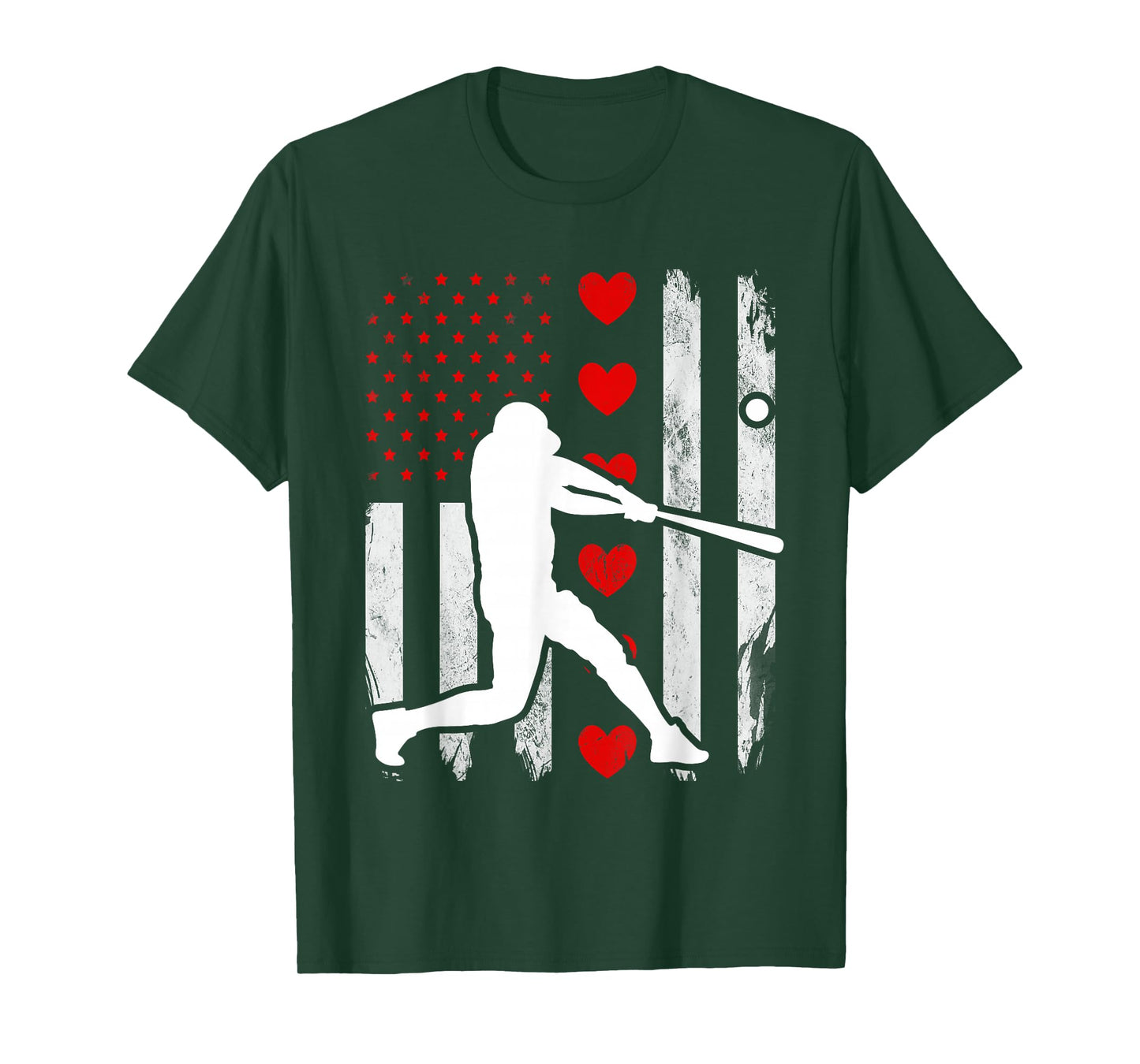 Baseball Silhouette Heart USA Flag Hearts American Boys Kids T-Shirt