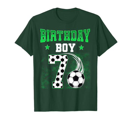 Funny 7th Birthday Boy Soccer Theme Party 7 Year Old Kids T-Shirt