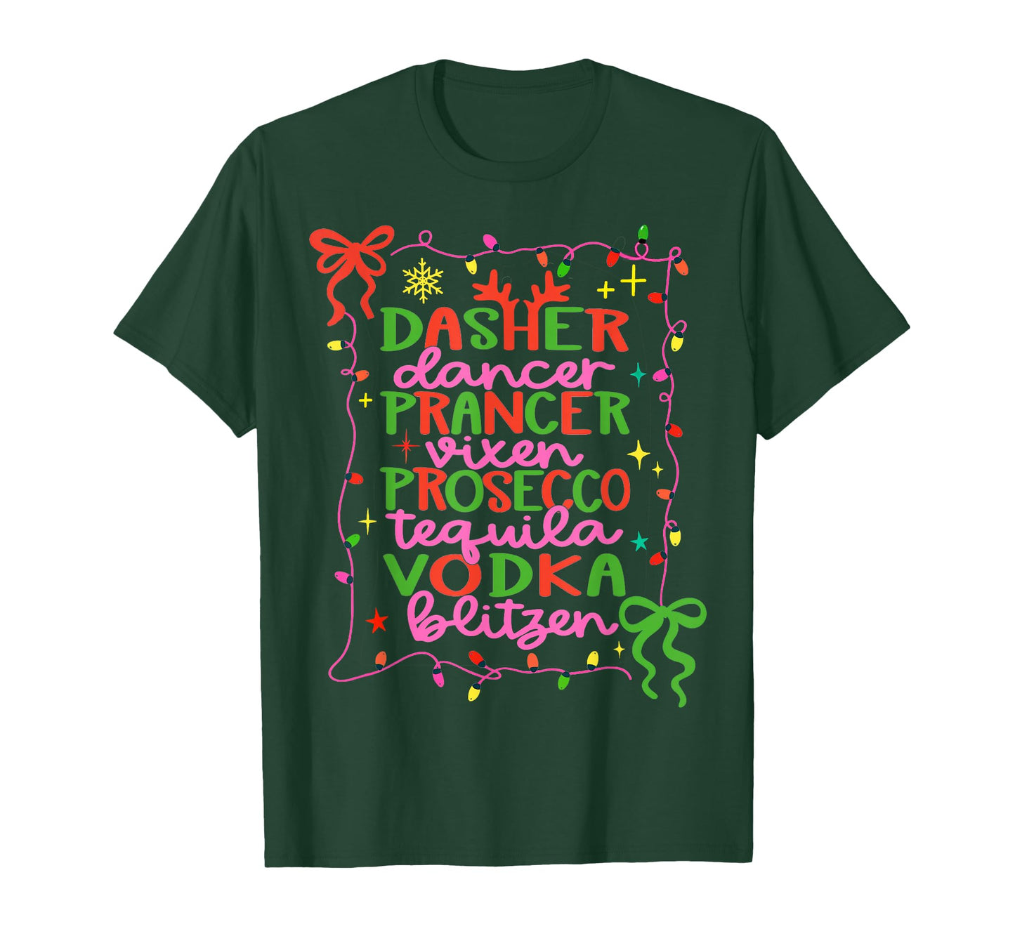 Dasher Dancer Prancer Vixen Tequila Vodka Blitzen Christmas T-Shirt
