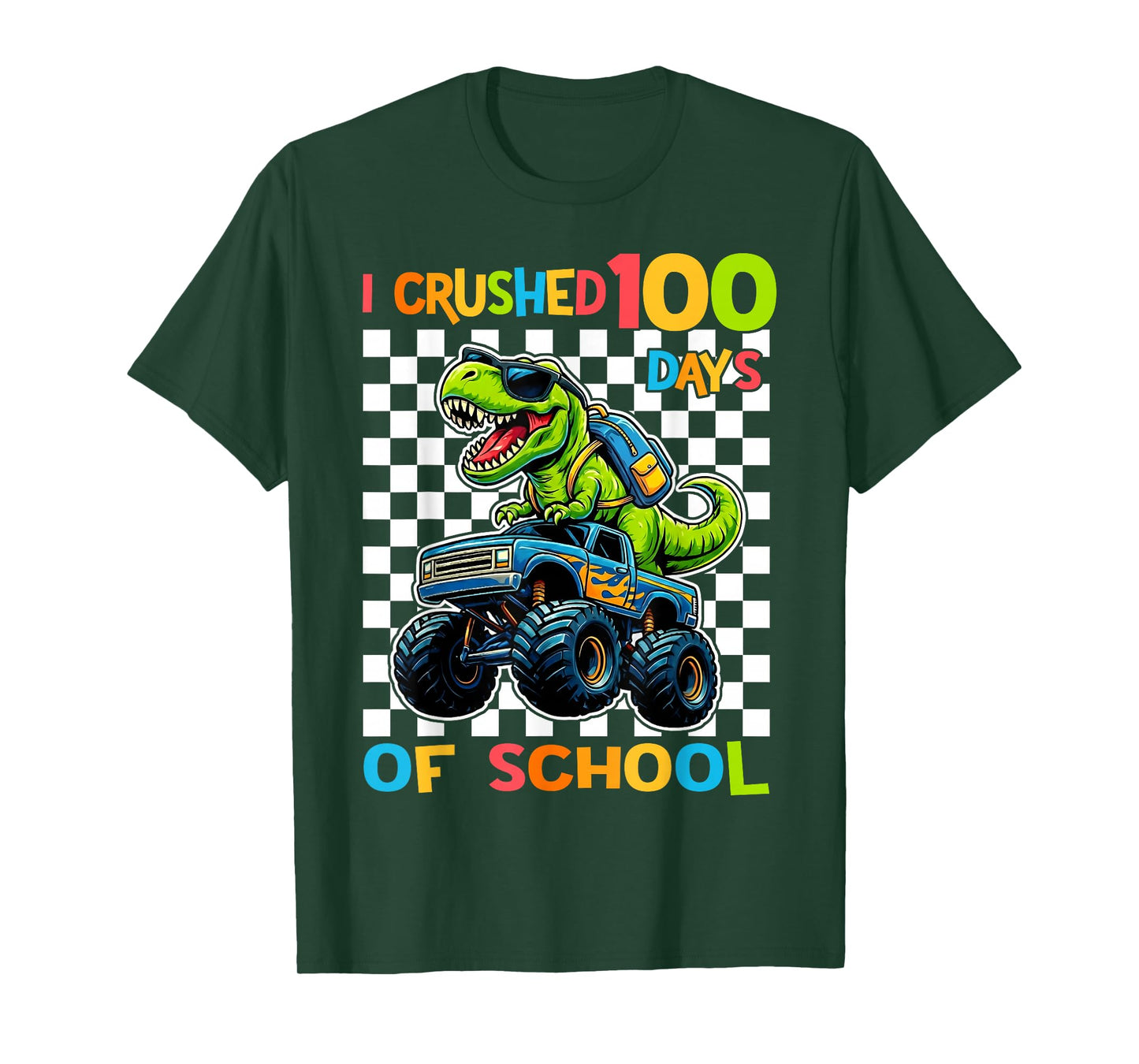 100 Days of School T-Rex Dino Monster Truck 100th Day Boys T-Shirt