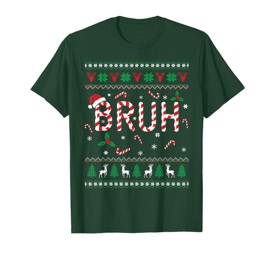 Bruh Candy Cane Funny Ugly Christmas Sweater Boys Kids Teens T-Shirt