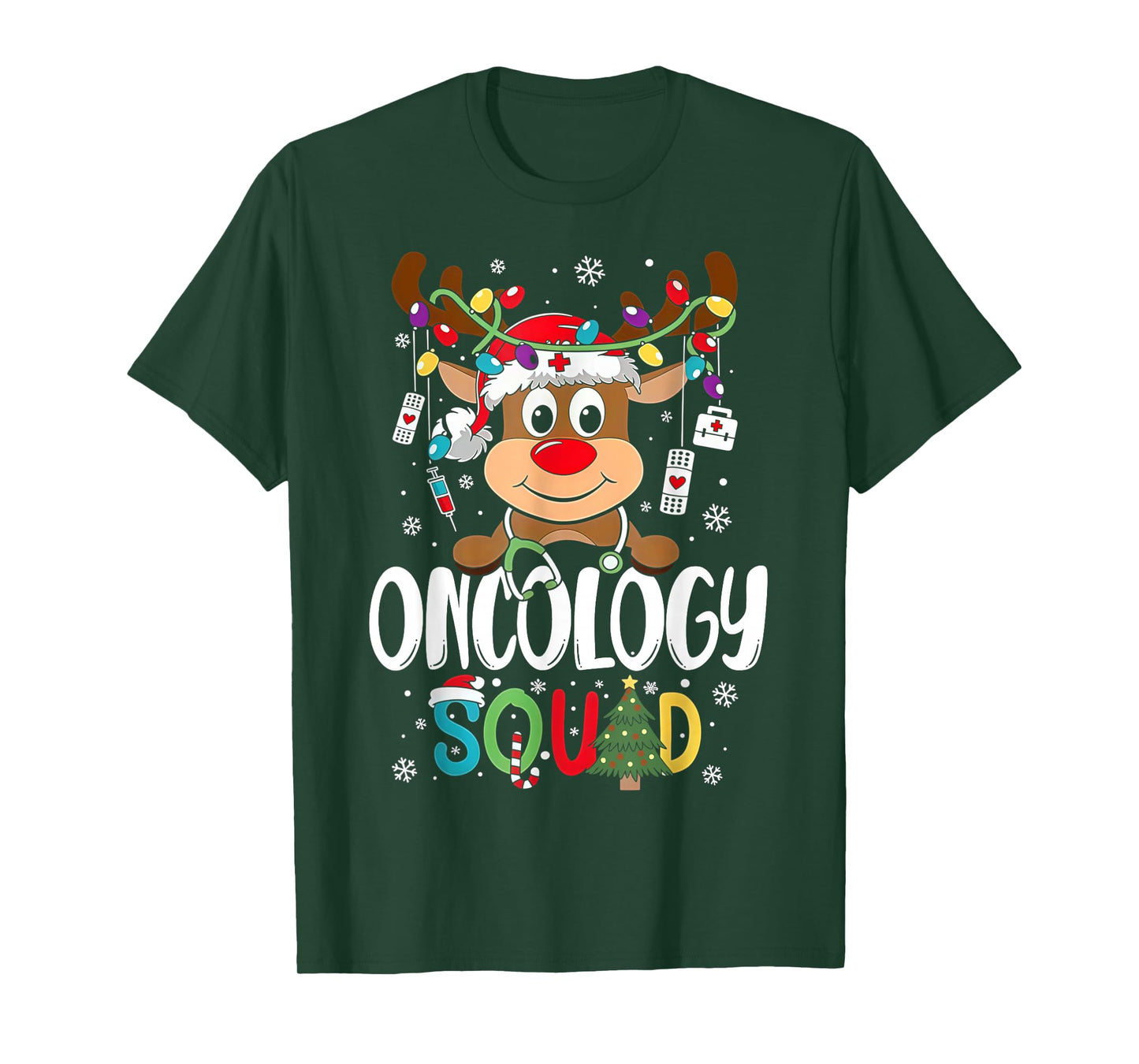 Oncology Nurse Squad Reindeer Stethoscope Nurse Christmas T-Shirt