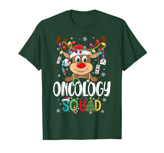 Oncology Nurse Squad Reindeer Stethoscope Nurse Christmas T-Shirt