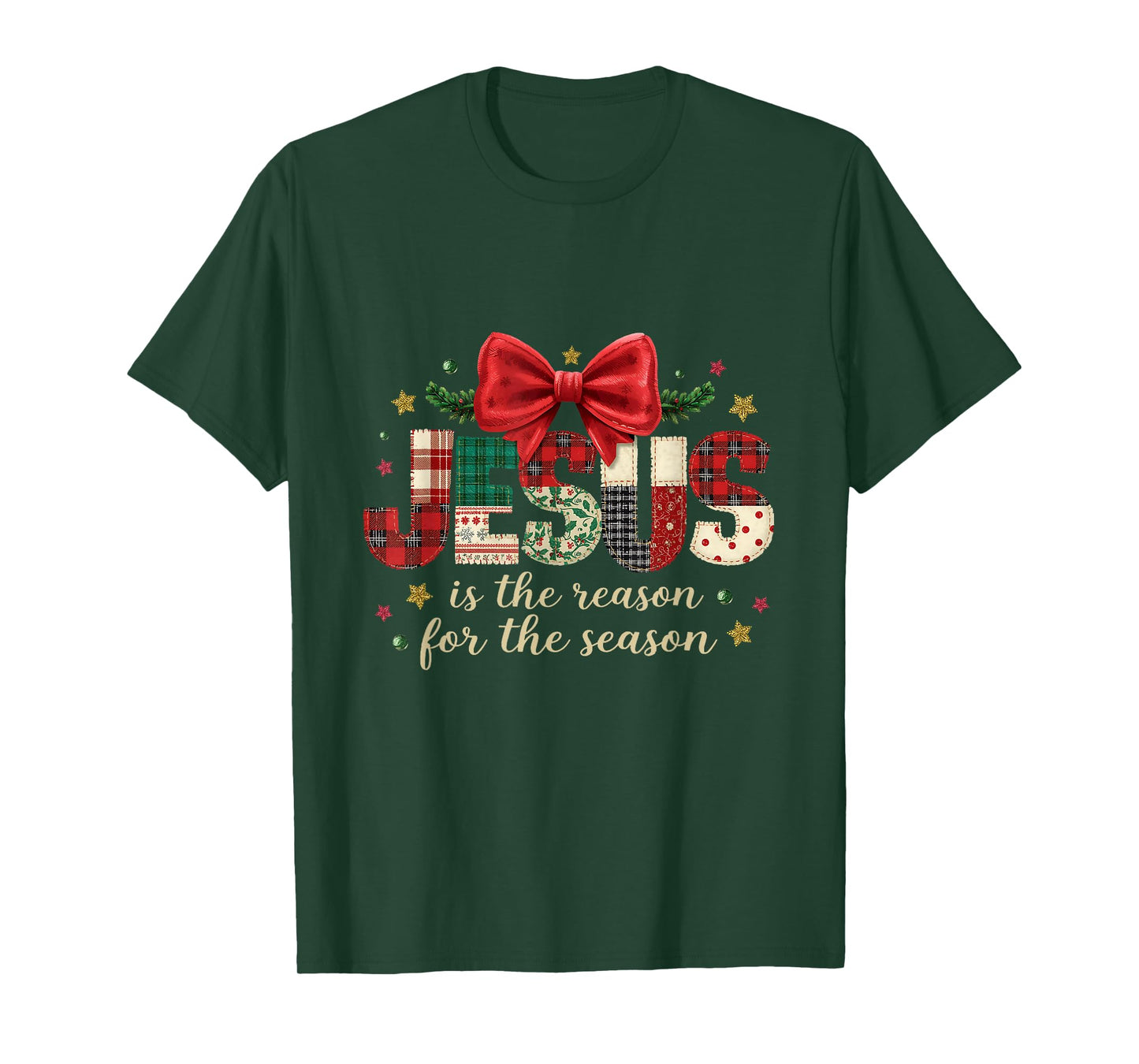Jesus is The Reason for Season Patchwork Christmas T-Shirt