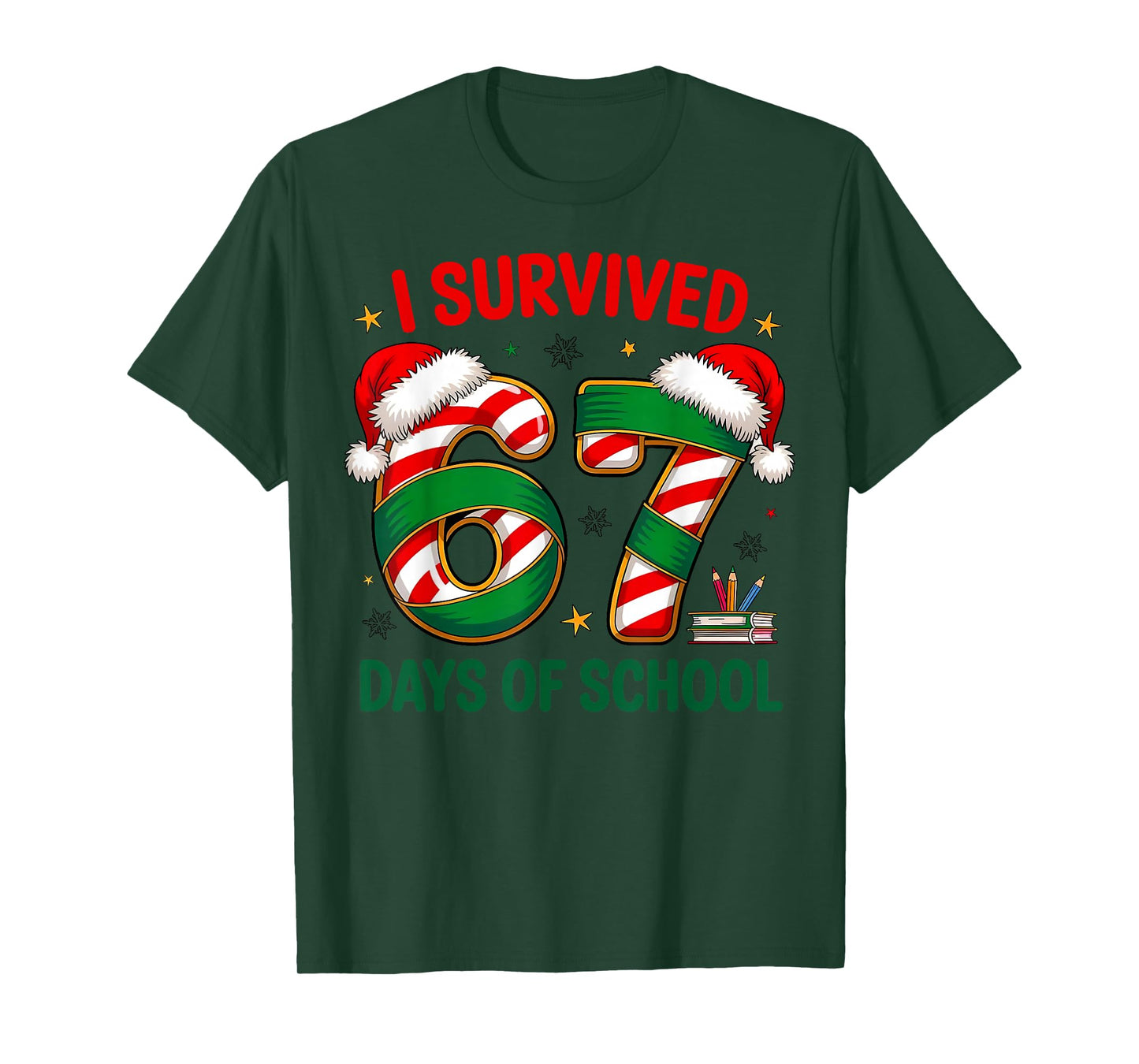 I Survived 67 Days of School Christmas Candy Cane Six Seven T-Shirt