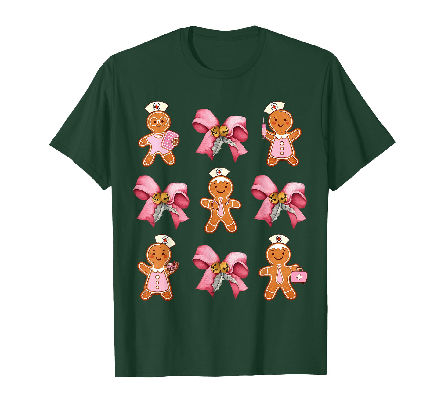 Pink Nurse Gingerbread Christmas Coquette Bows Nursing Pjs T-Shirt