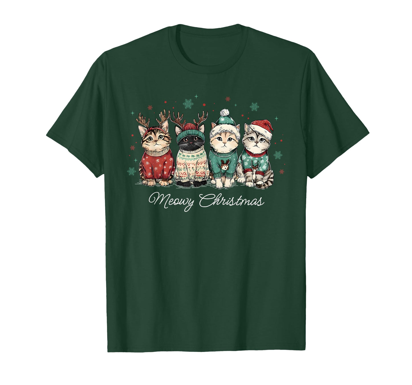 Meowy Christmas Cute Cats with Santa Claus Hat Xmas Cat T-Shirt