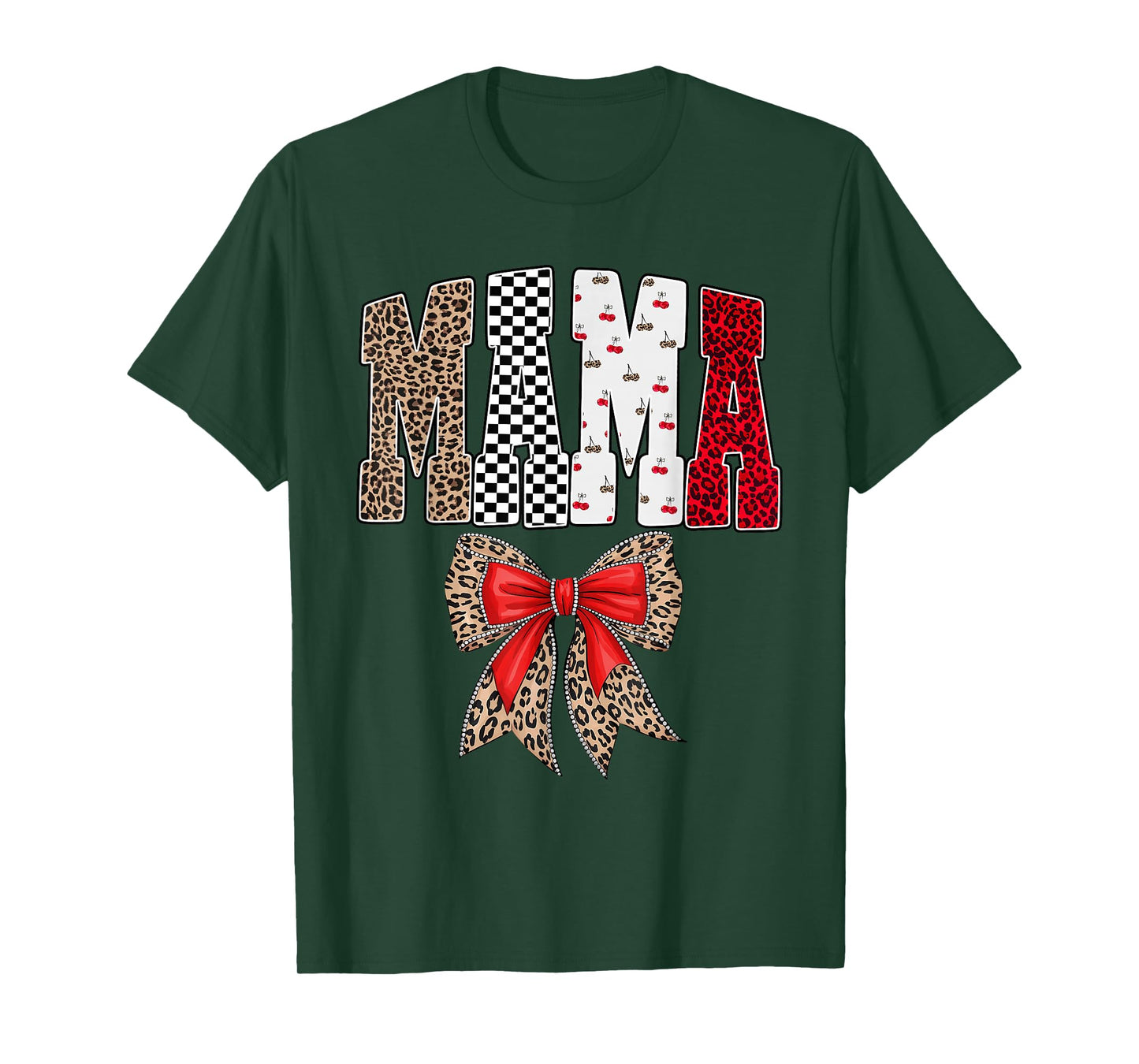 Mama Coquette Cherry Leopard Bow Retro Women Family Matching T-Shirt